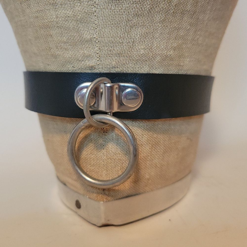 Black Pleather Choker with Silver Ring